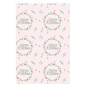 Full Bloom - Holiday Wrapping Paper - Merry Christmas Wreaths - 24x36