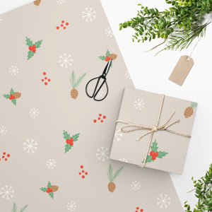 Full Bloom - Holiday Wrapping Paper - Pinecones & Snowflakes - In Use