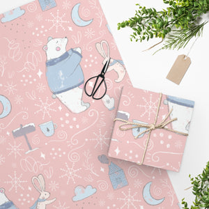 Full Bloom - Pink Holiday Wrapping Paper - Holiday Animals - In Use