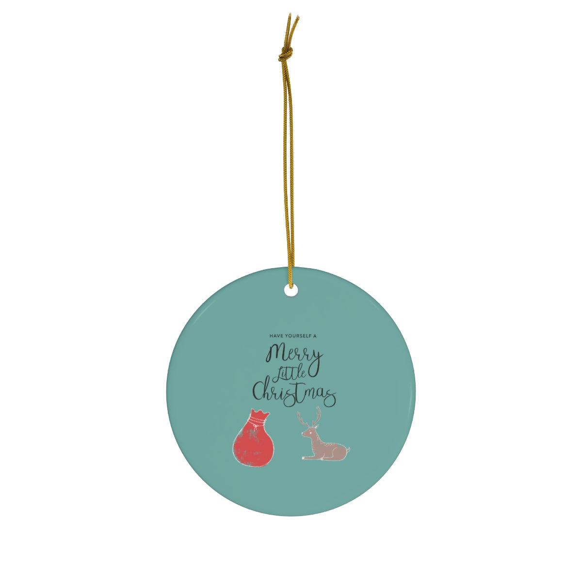 Full Bloom - Teal Ceramic Holiday Ornament - Merry Little Christmas - Circle - Front View