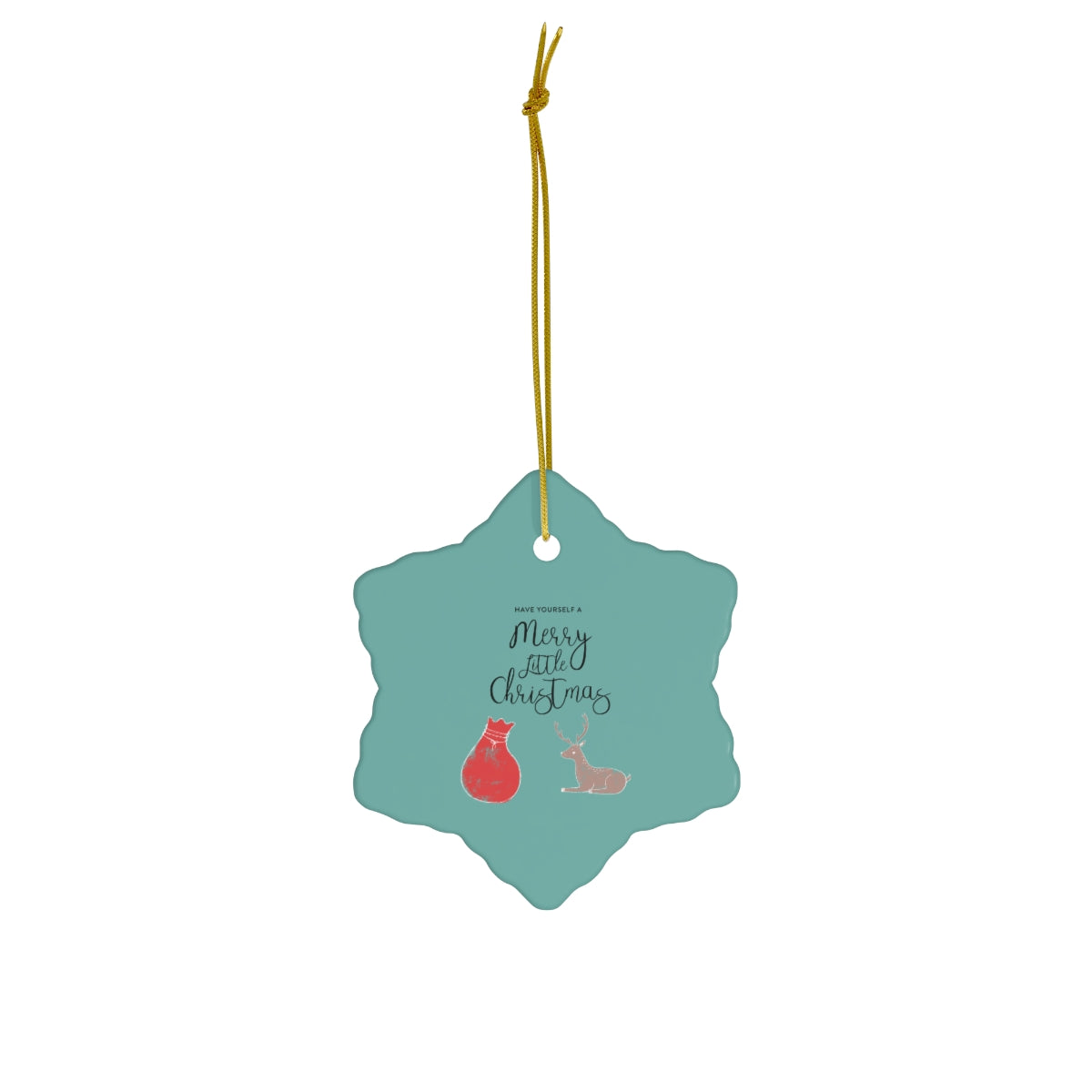 Full Bloom - Teal Ceramic Holiday Ornament - Merry Little Christmas - Snowflake - Front View