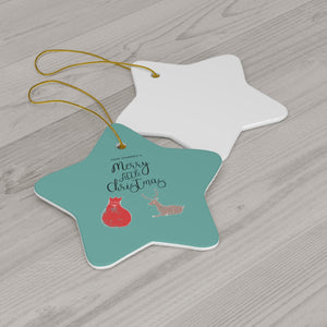 Full Bloom - Teal Ceramic Holiday Ornament - Merry Little Christmas - Heart - Back View