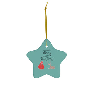 Full Bloom - Teal Ceramic Holiday Ornament - Merry Little Christmas - Star - Front View