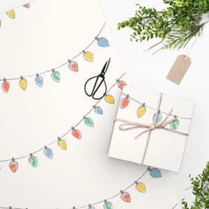 Full Bloom - White Holiday Wrapping Paper - Christmas Lights - In Use