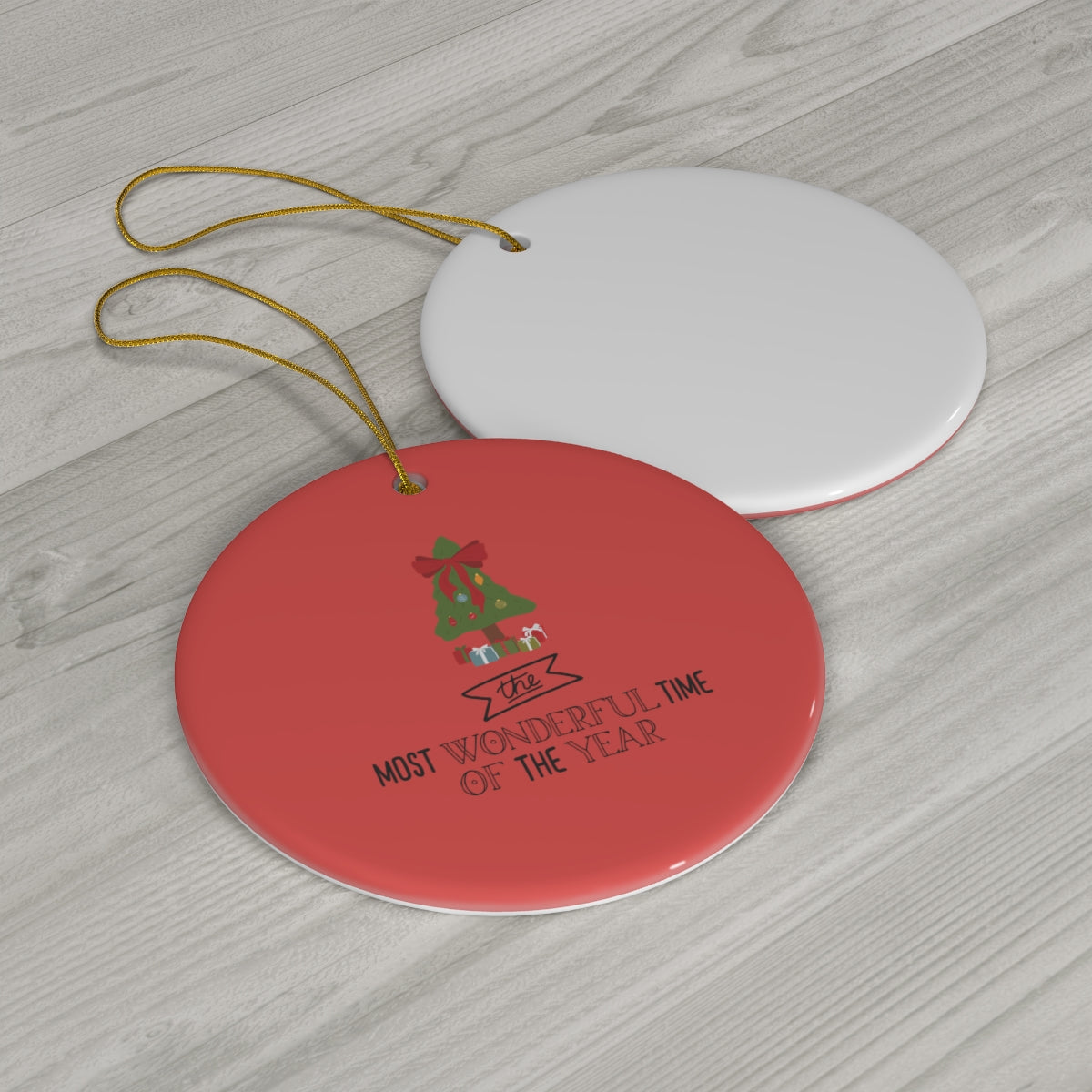 Meraki Paper - Ceramic Holiday Ornament - Most Wonderful Time of the Year - Circle - Back View