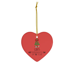 Meraki Paper - Ceramic Holiday Ornament - Most Wonderful Time of the Year - Heart - Front View