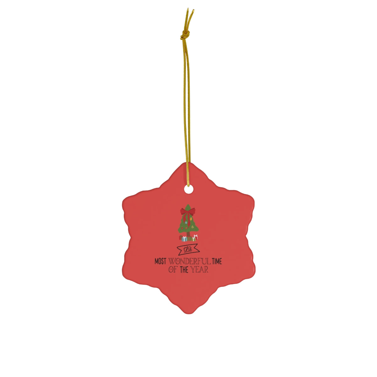 Meraki Paper - Ceramic Holiday Ornament - Most Wonderful Time of the Year - Snowflake - Front View