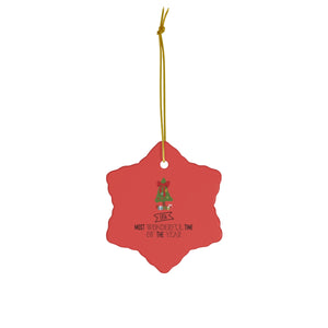 Meraki Paper - Ceramic Holiday Ornament - Most Wonderful Time of the Year - Snowflake - Front View