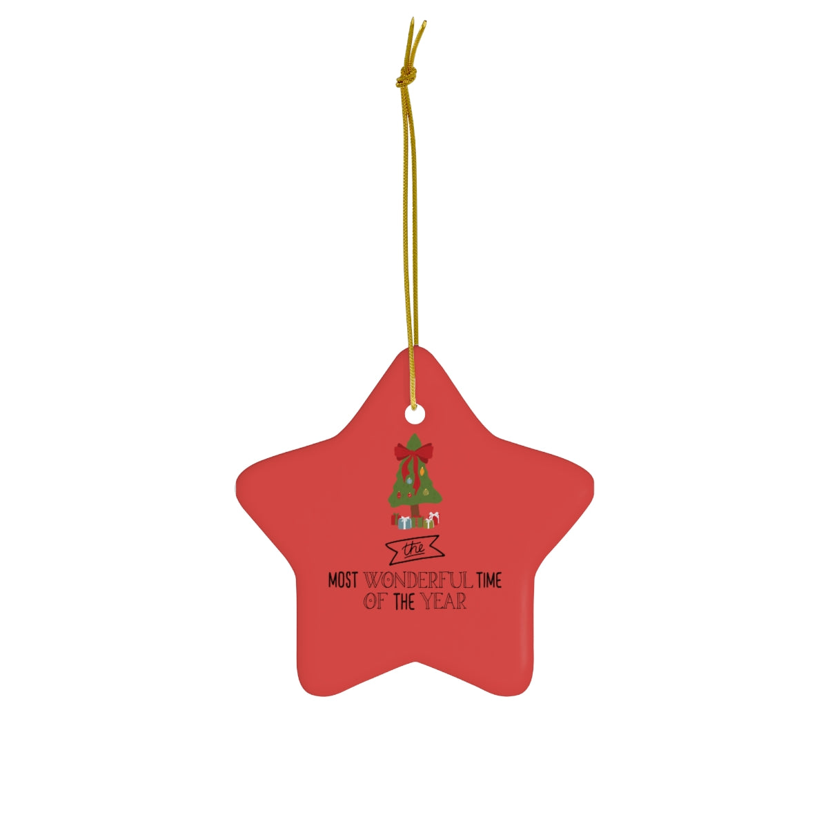 Meraki Paper - Ceramic Holiday Ornament - Most Wonderful Time of the Year - Star - Front View