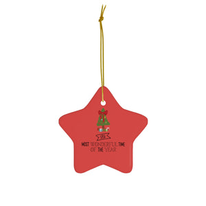 Meraki Paper - Ceramic Holiday Ornament - Most Wonderful Time of the Year - Star - Front View