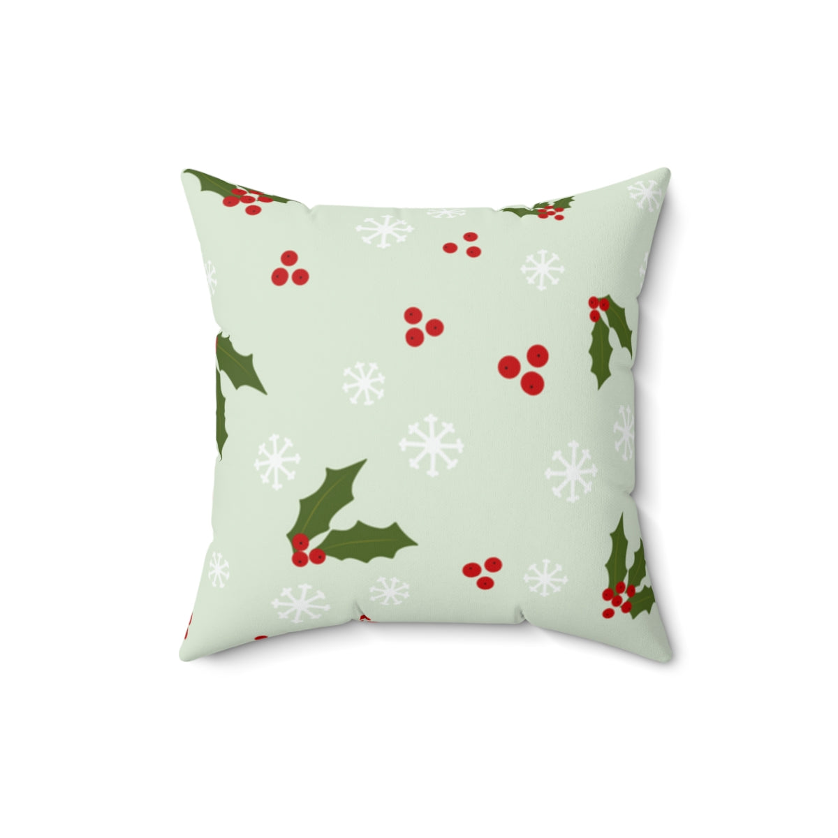 Polyester Square Holiday Pillowcase - Holly & Snowflakes