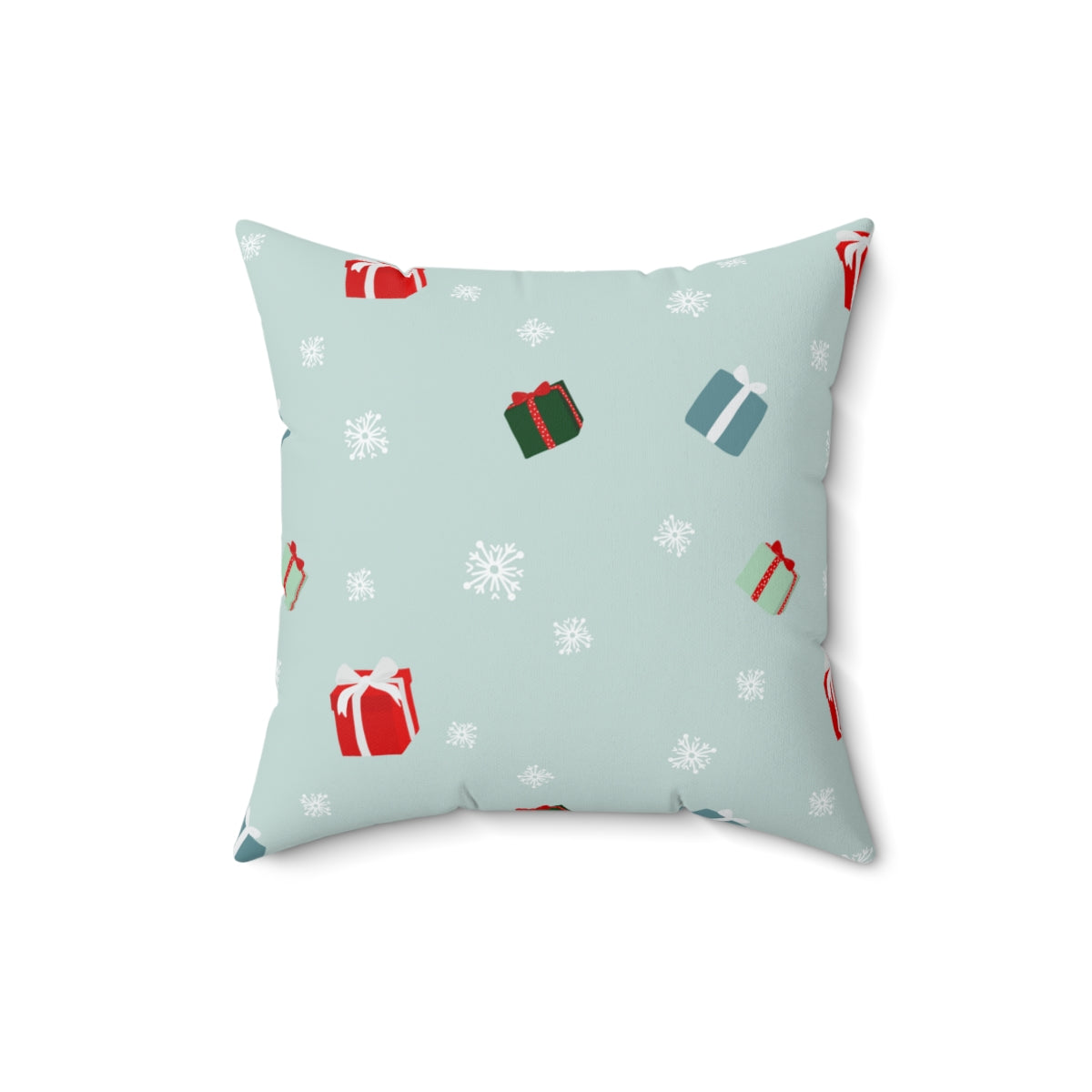 Blue-Grey Polyester Square Holiday Pillowcase - Presents & Snowflakes