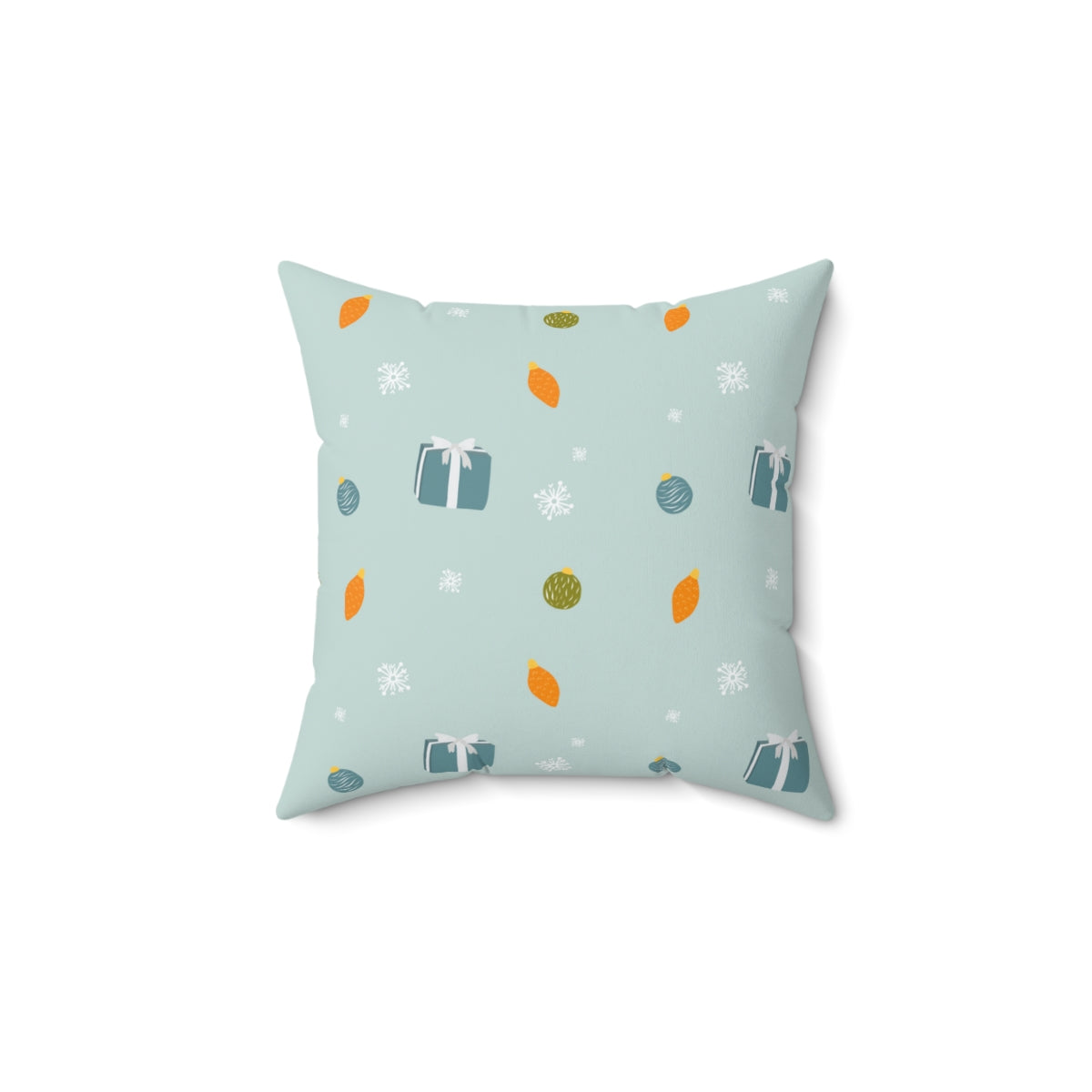 Blue-Grey Polyester Square Holiday Pillowcase - Presents & Ornaments