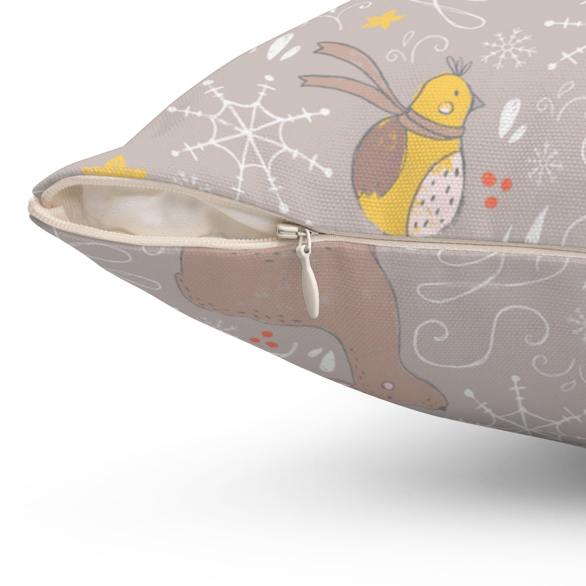 Beige Polyester Square Holiday Pillowcase - Holiday Animals