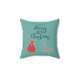 Teal Polyester Square Holiday Pillowcase - Merry Little Christmas