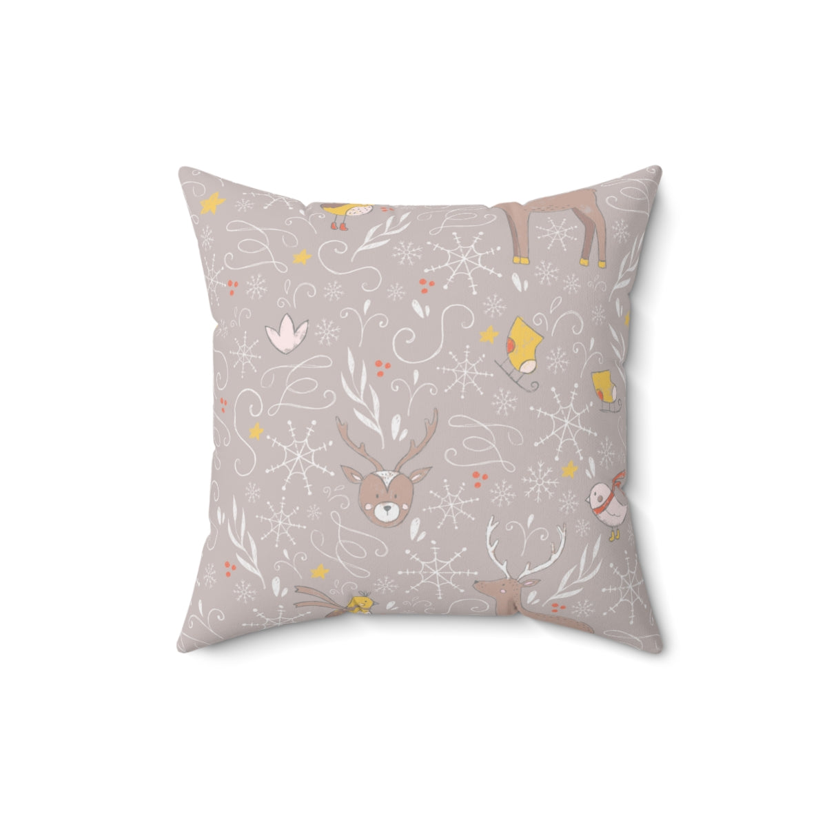 Beige Polyester Square Holiday Pillowcase - Holiday Animals