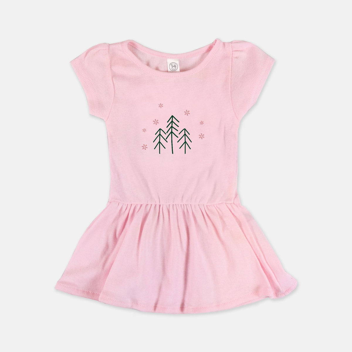 Ballerina Baby Rib Dress - Evergreens & Red Snowflakes