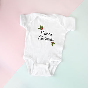 White Baby One-Piece - Holly Merry Christmas