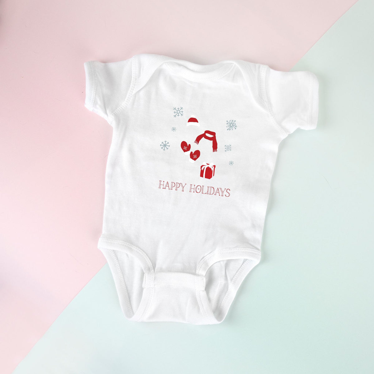 White Baby One-Piece - Red Happy Holidays