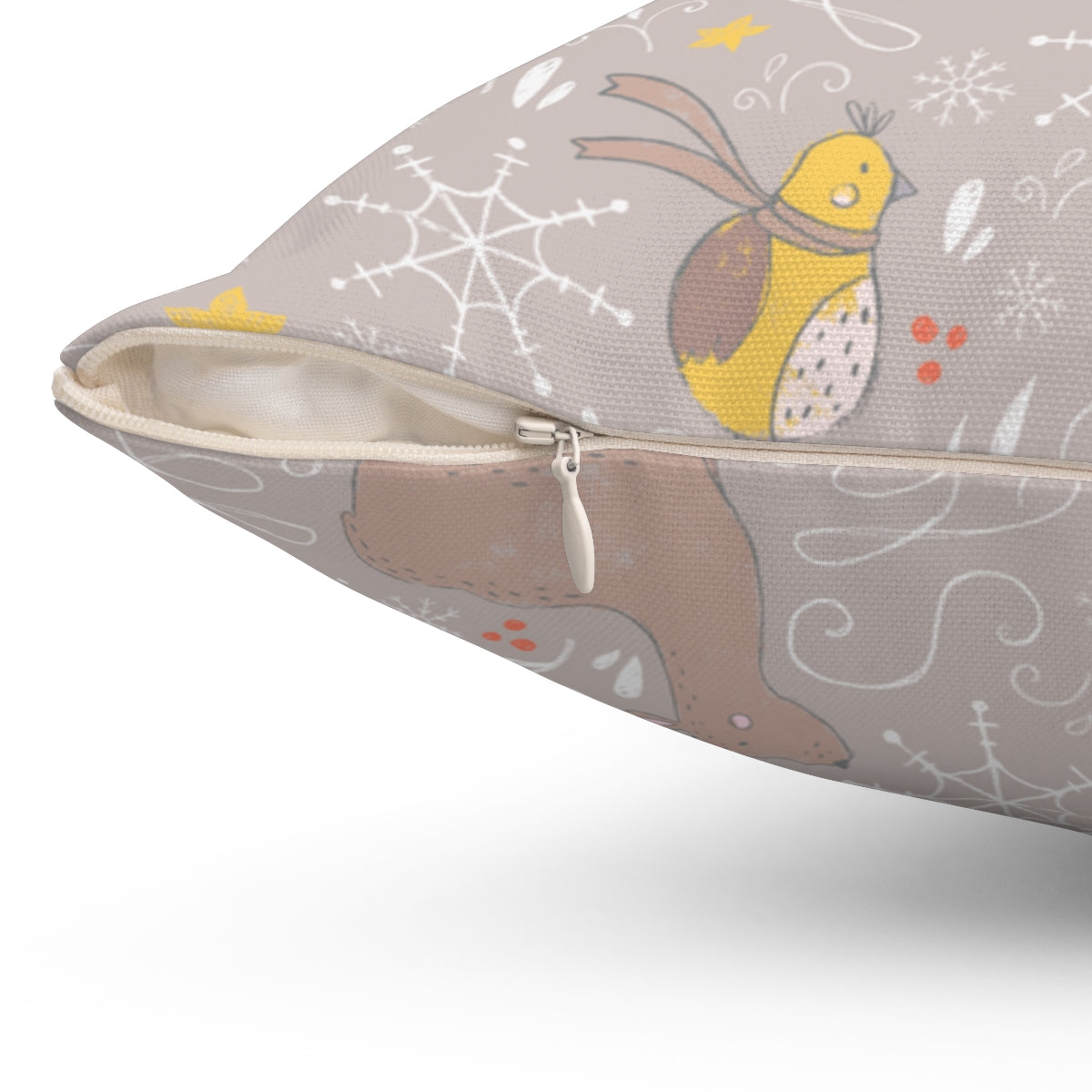 Beige Polyester Square Holiday Pillowcase - Holiday Animals