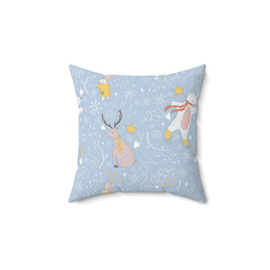 Blue Polyester Square Holiday Pillowcase - Holiday Animals
