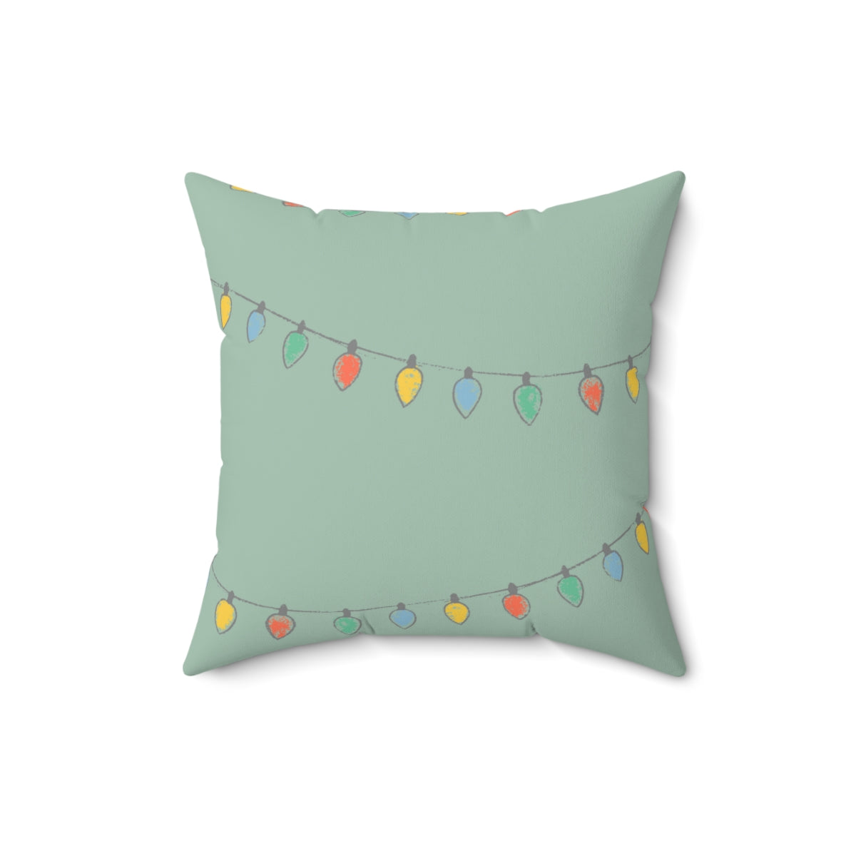 Green Polyester Square Holiday Pillowcase - Christmas Lights