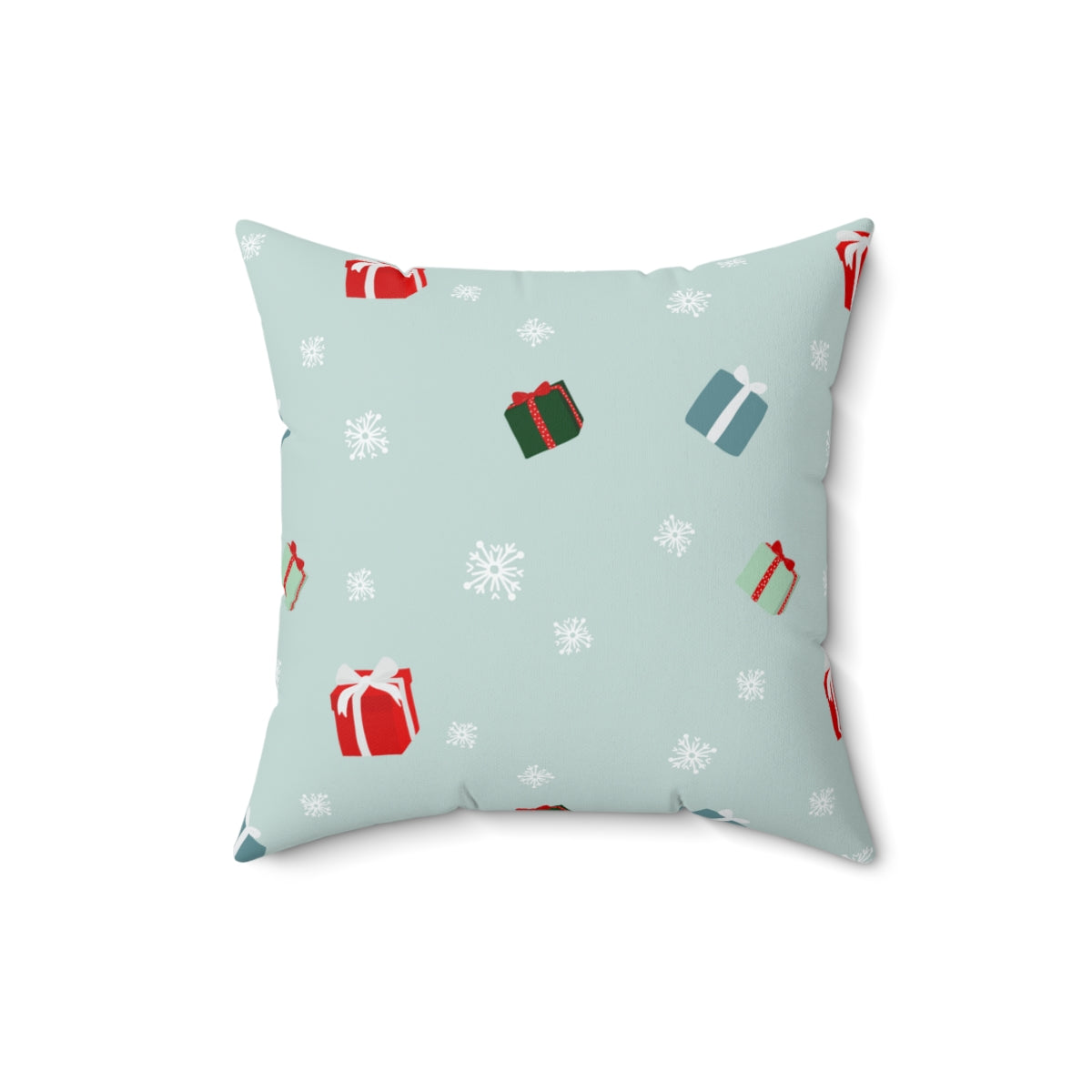 Blue-Grey Polyester Square Holiday Pillowcase - Presents & Snowflakes