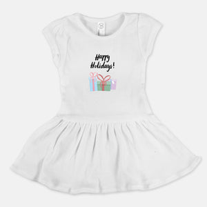 White Toddler Rib Dress - Happy Holidays Presents