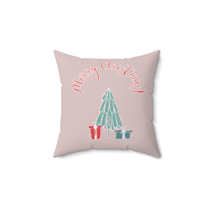 Polyester Square Holiday Pillowcase - Merry Christmas Tree