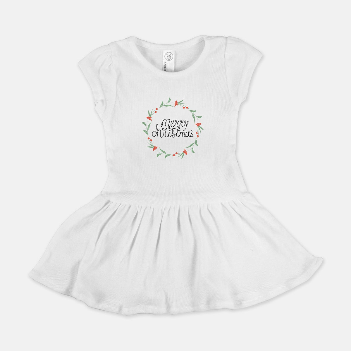 White Baby Rib Dress - Colorful Wreath
