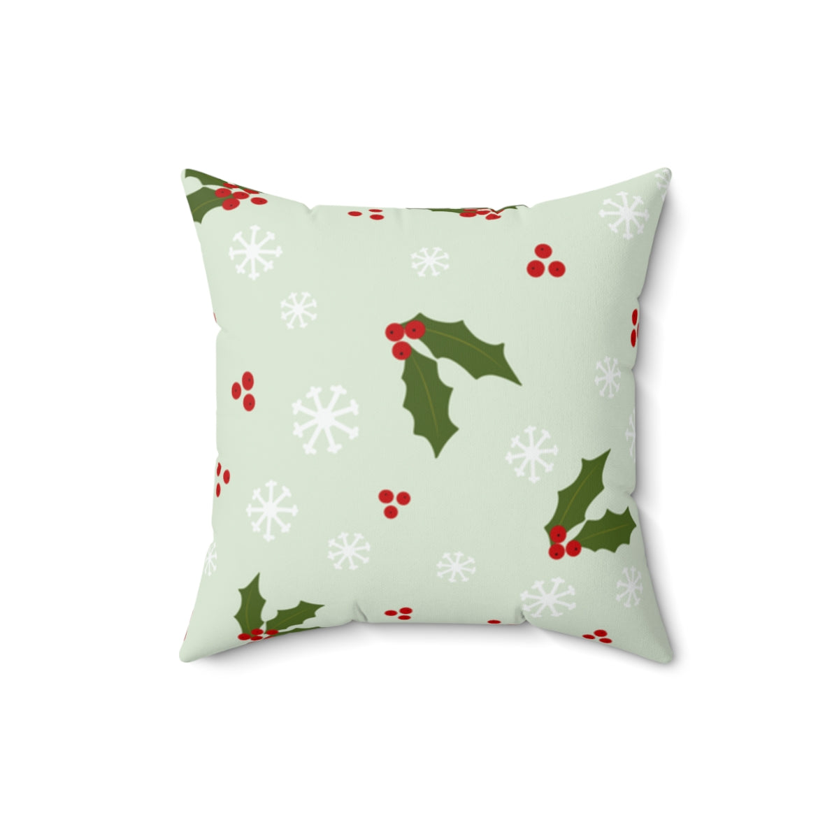 Polyester Square Holiday Pillowcase - Holly & Snowflakes