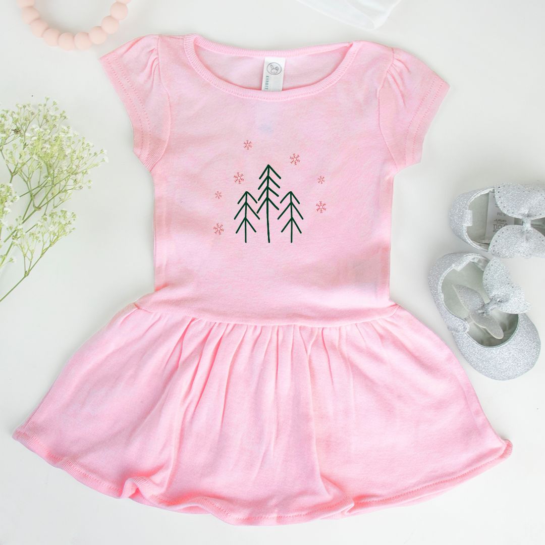 Ballerina Baby Rib Dress - Evergreens & Red Snowflakes