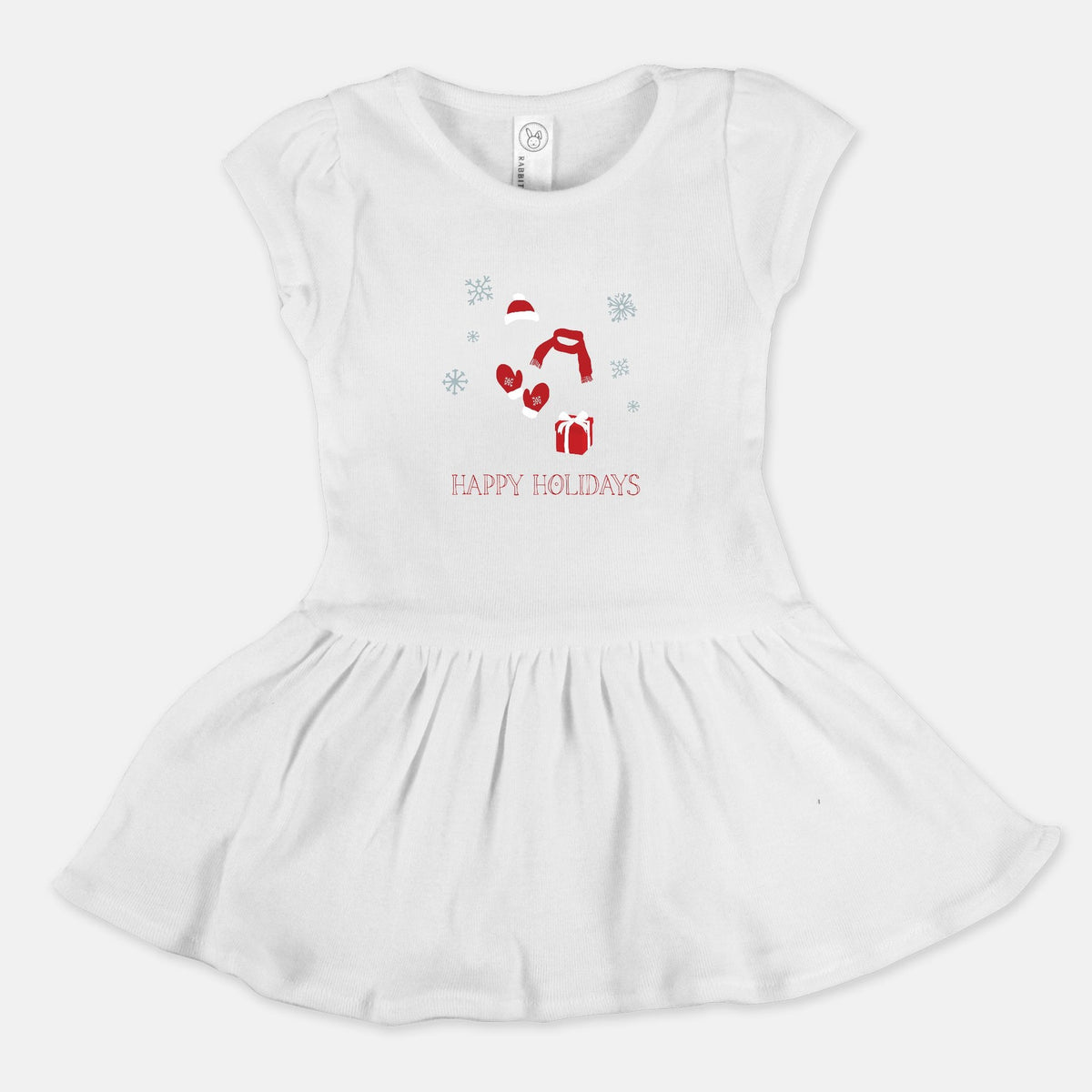 White Toddler Rib Dress - Red Happy Holidays