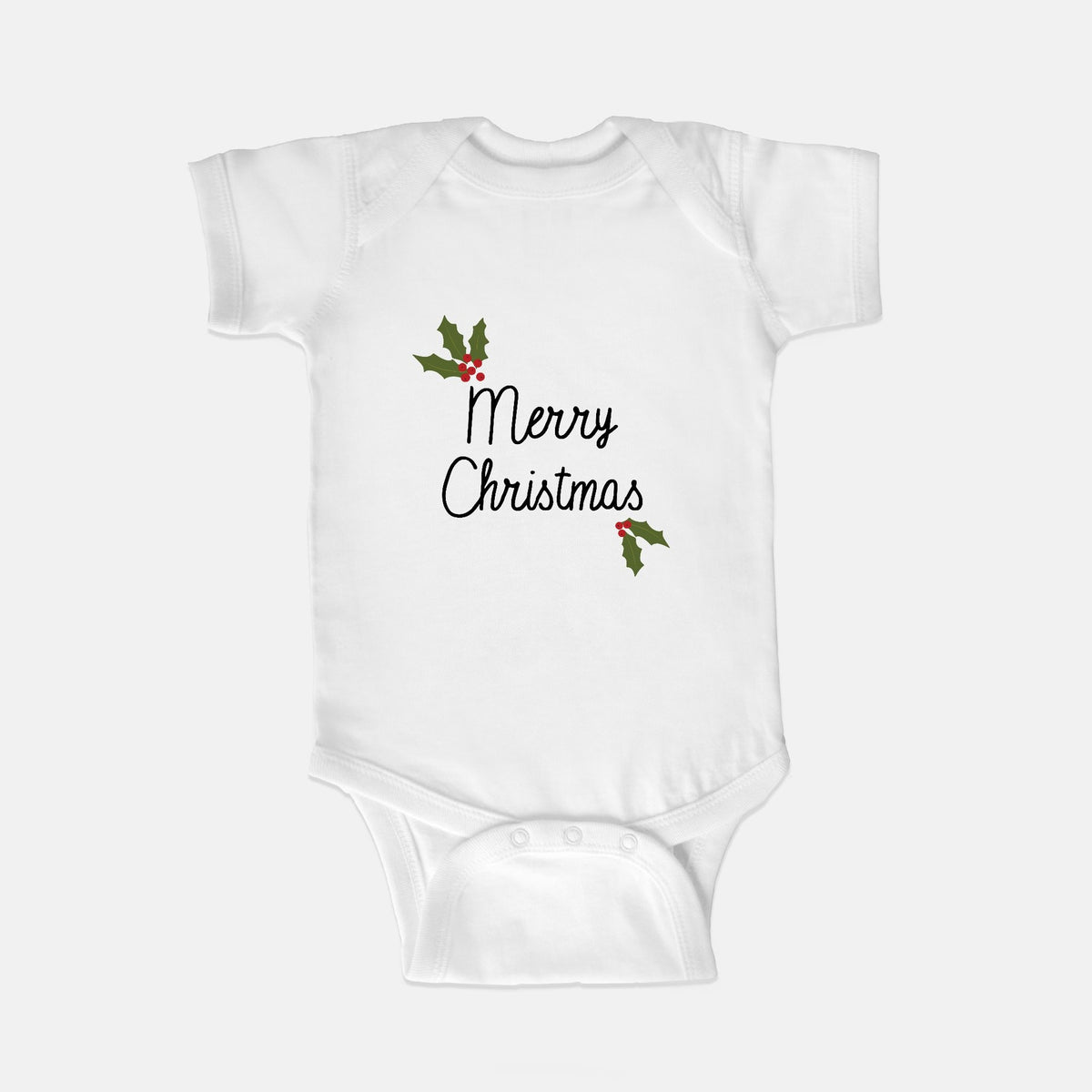 White Baby One-Piece - Holly Merry Christmas