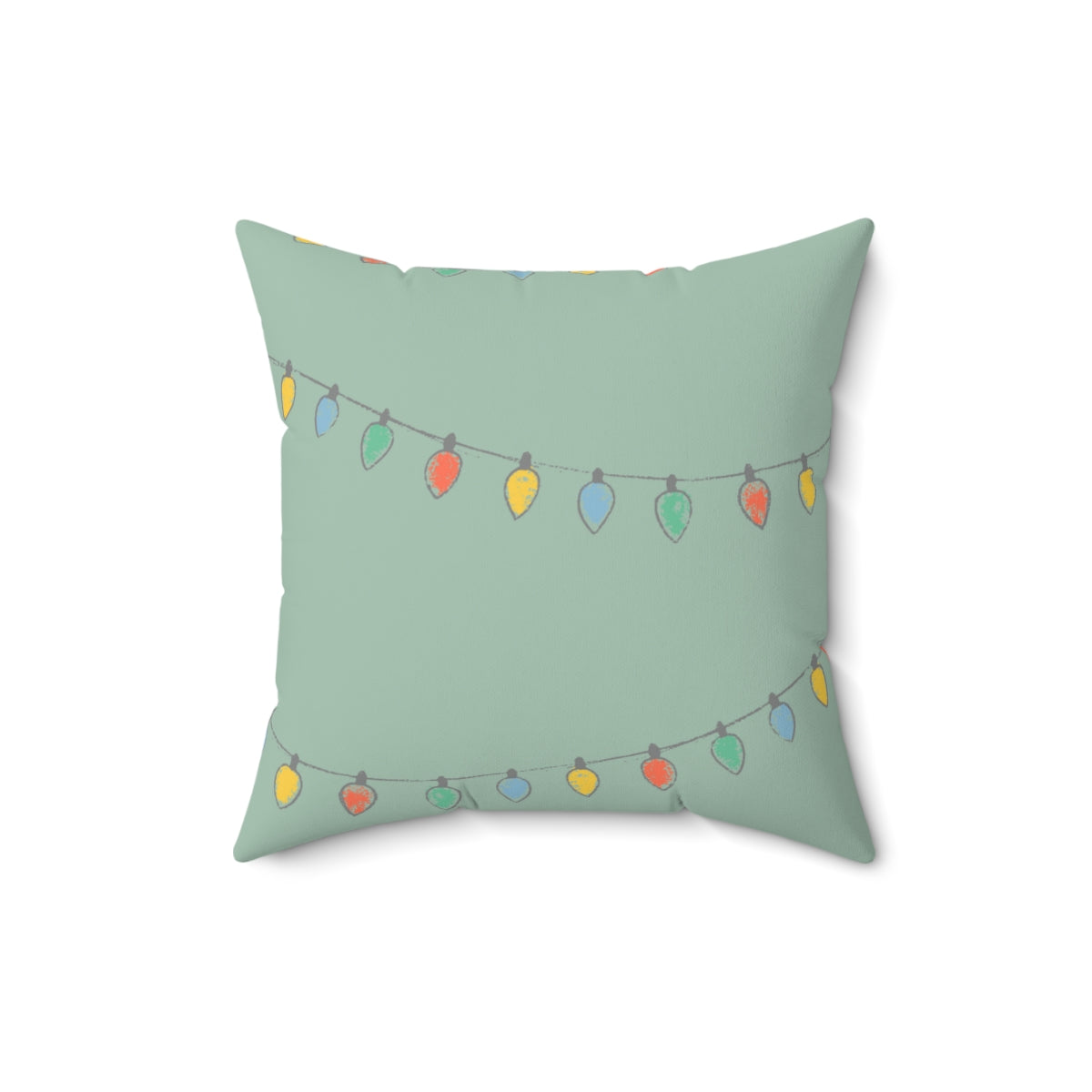 Green Polyester Square Holiday Pillowcase - Christmas Lights