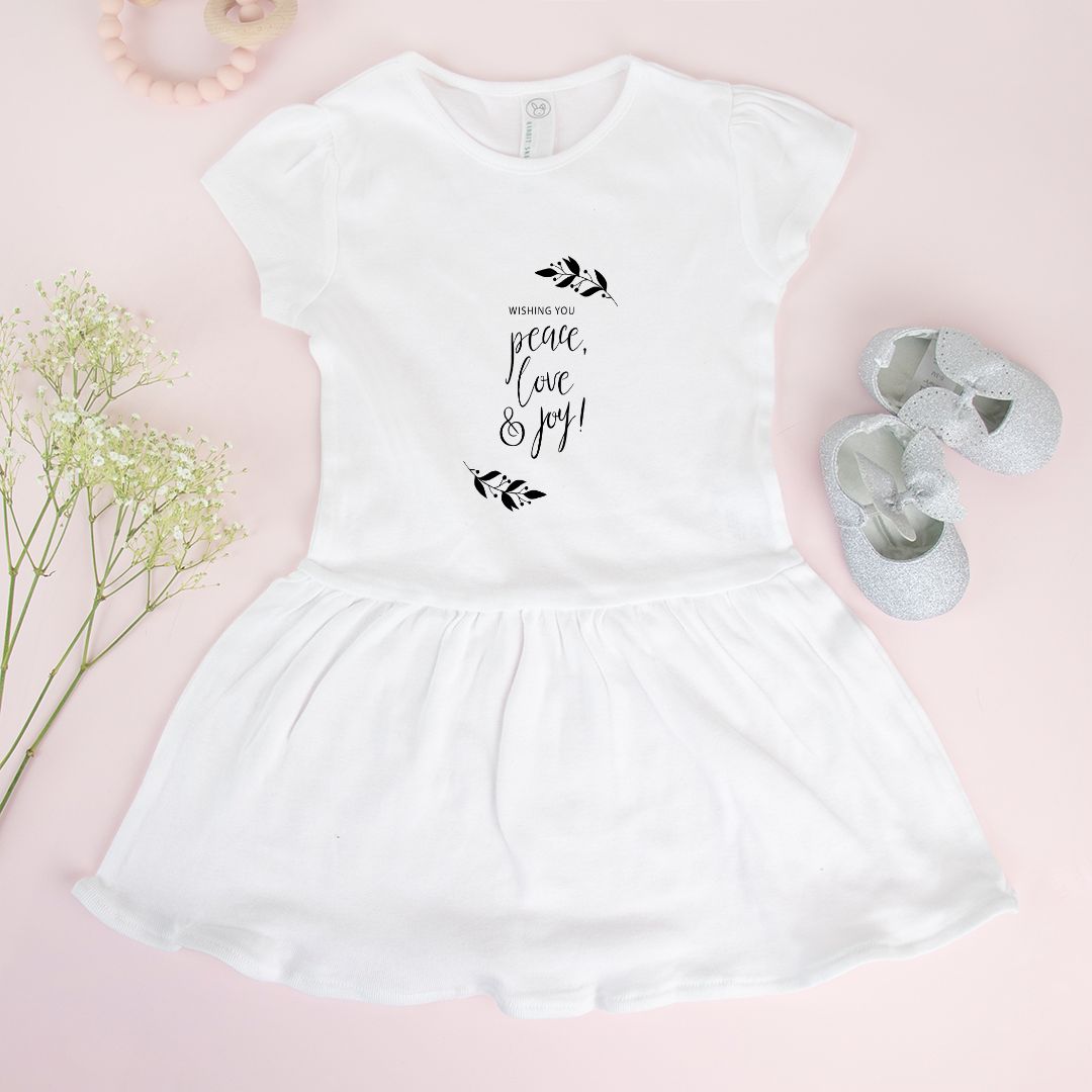 White Baby Rib Dress - Peace, Love &amp; Joy