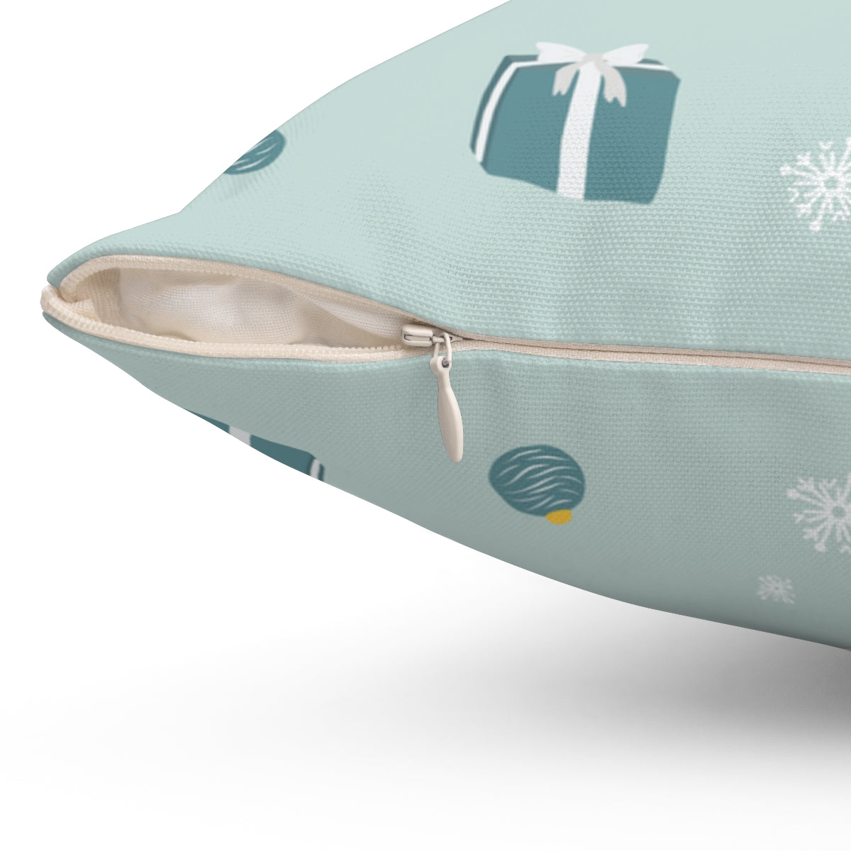 Blue-Grey Polyester Square Holiday Pillowcase - Presents & Ornaments